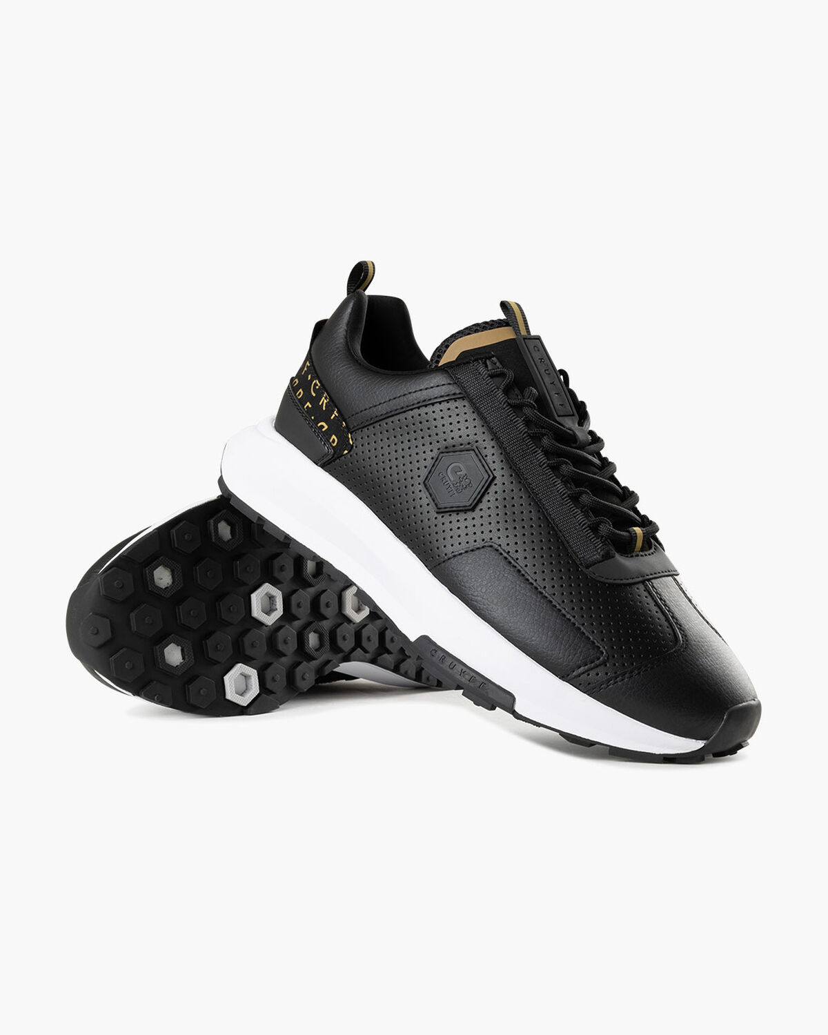 Subutai - Perforated Soft Leather/Tumbled, Black/Gold, hi-res