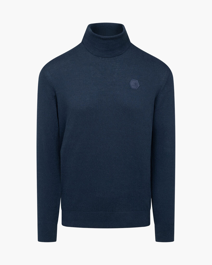 Basco Turtle Neck - Cotton, Navy, hi-res