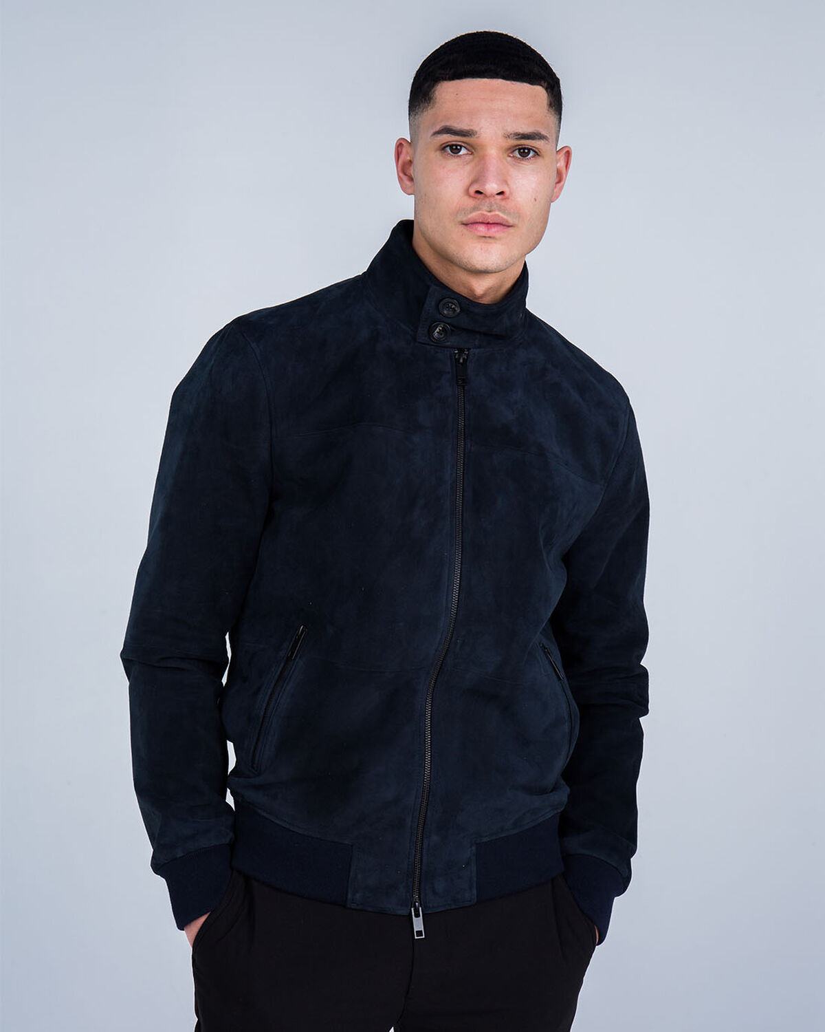 Dante Leather Harrington Jacket, Navy, hi-res
