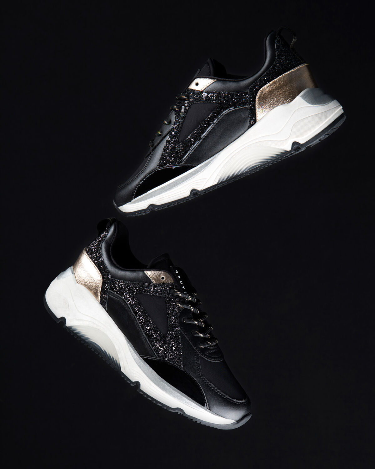 Cruz - Soft Leather/Nylon/Glitter Stone Textile, Black, hi-res