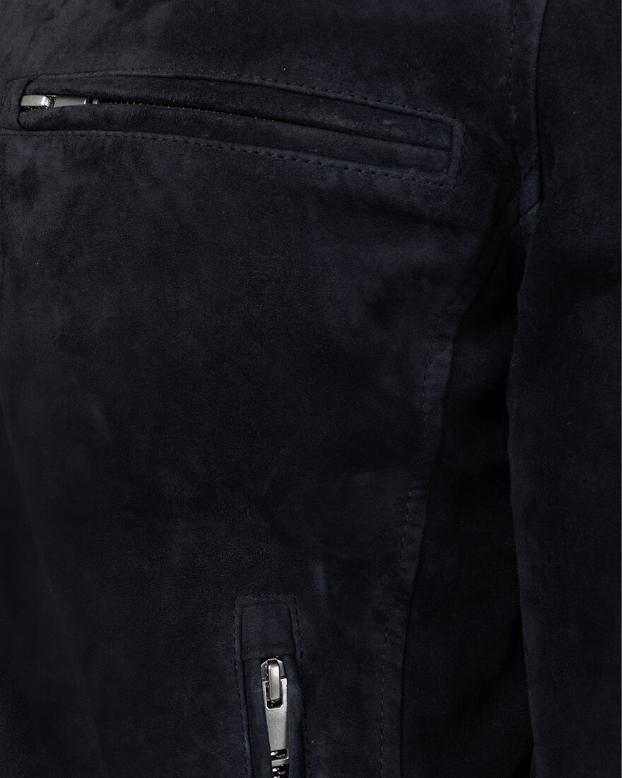 Esteban Suede Biker Jacket, Navy, hi-res