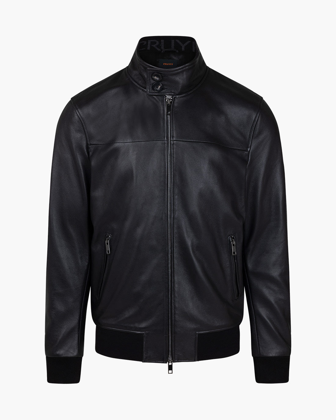 Mens black discount leather harrington jacket