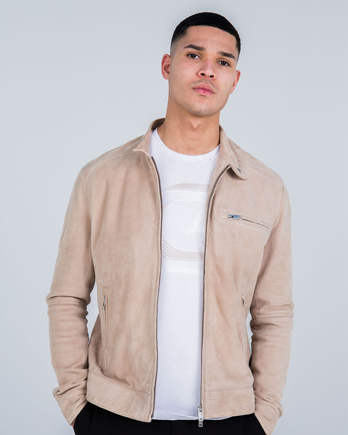 Esteban Suede Biker Jacket, Crème, hi-res