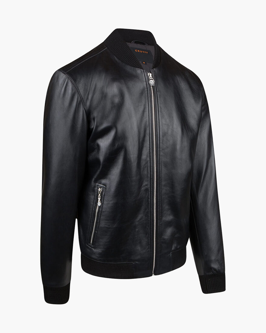 Julio Leather Bomber, Black, hi-res