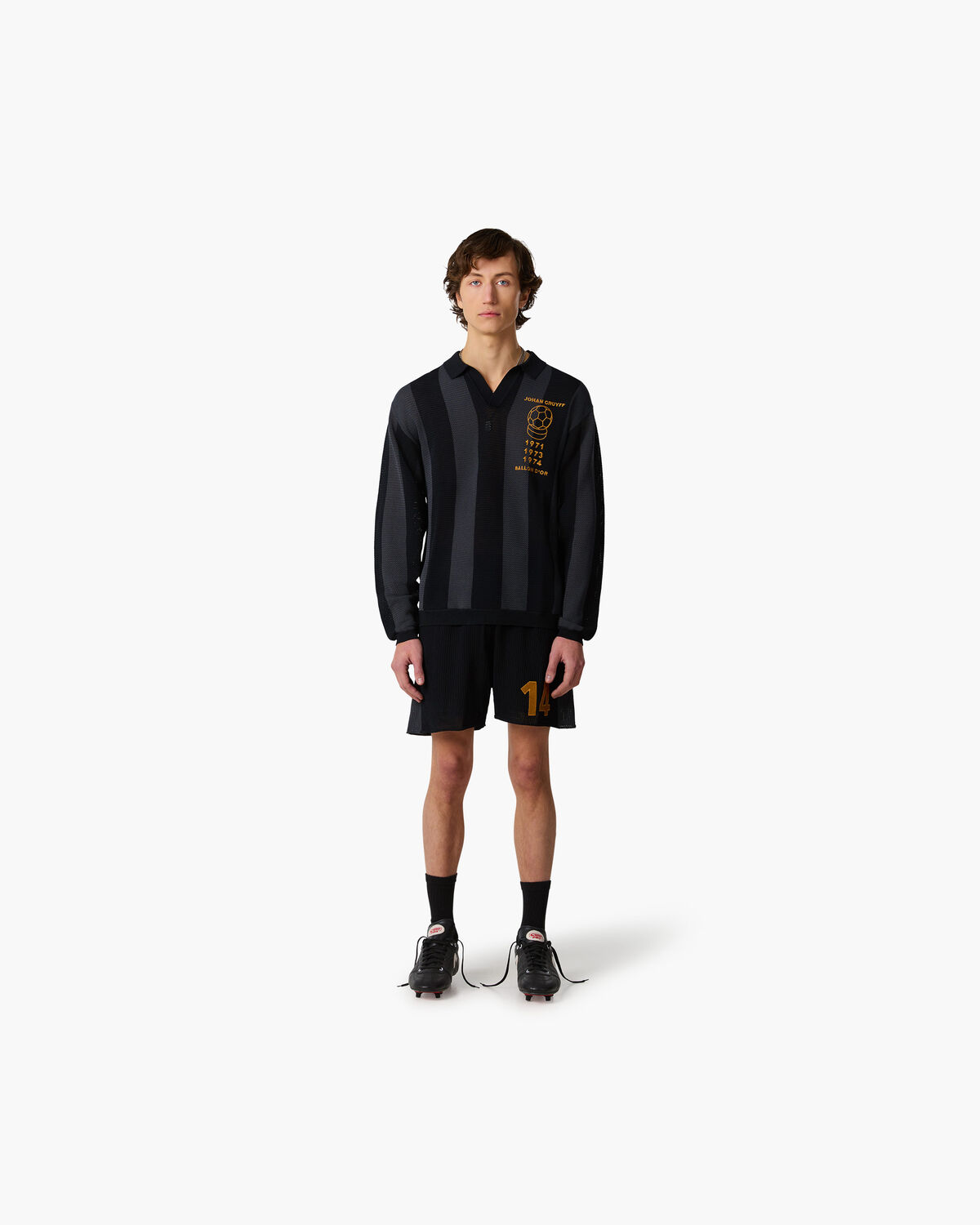 Knitted Football Tee, Black, hi-res
