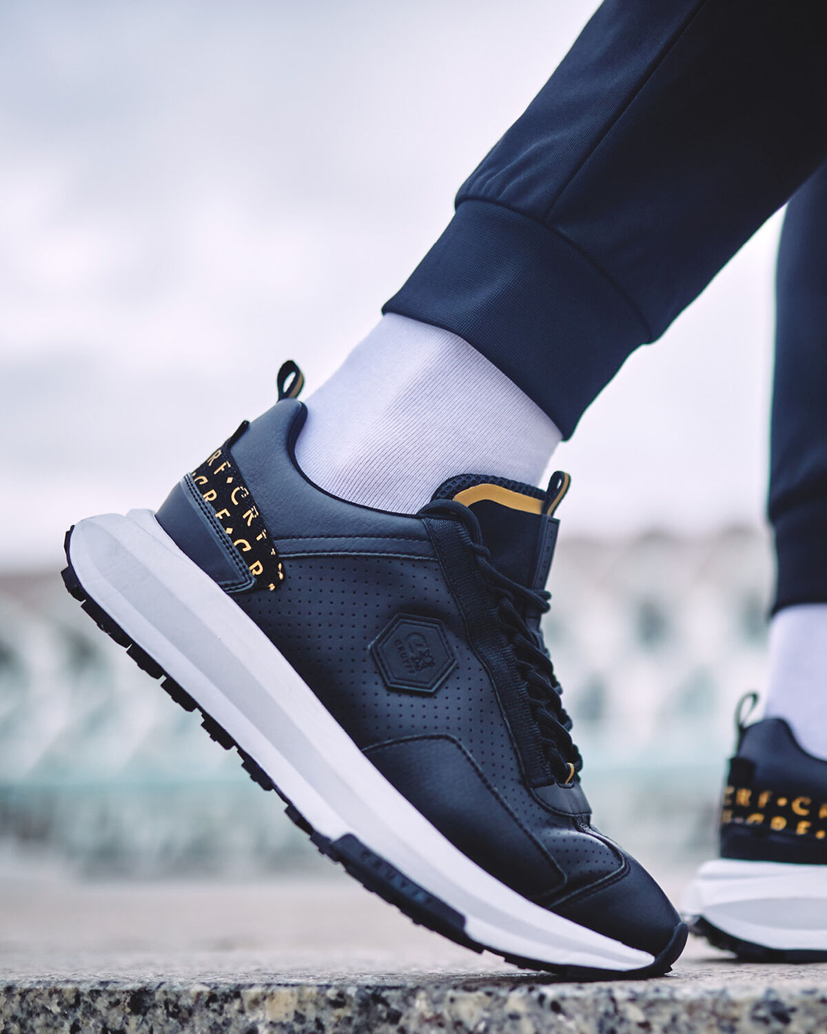 Subutai - Perforated Soft Leather/Tumbled, Black/Gold, hi-res