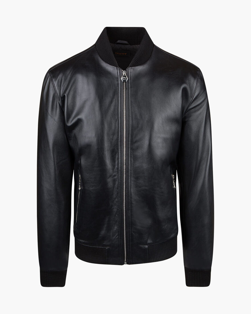 Julio Leather Bomber, Black, hi-res