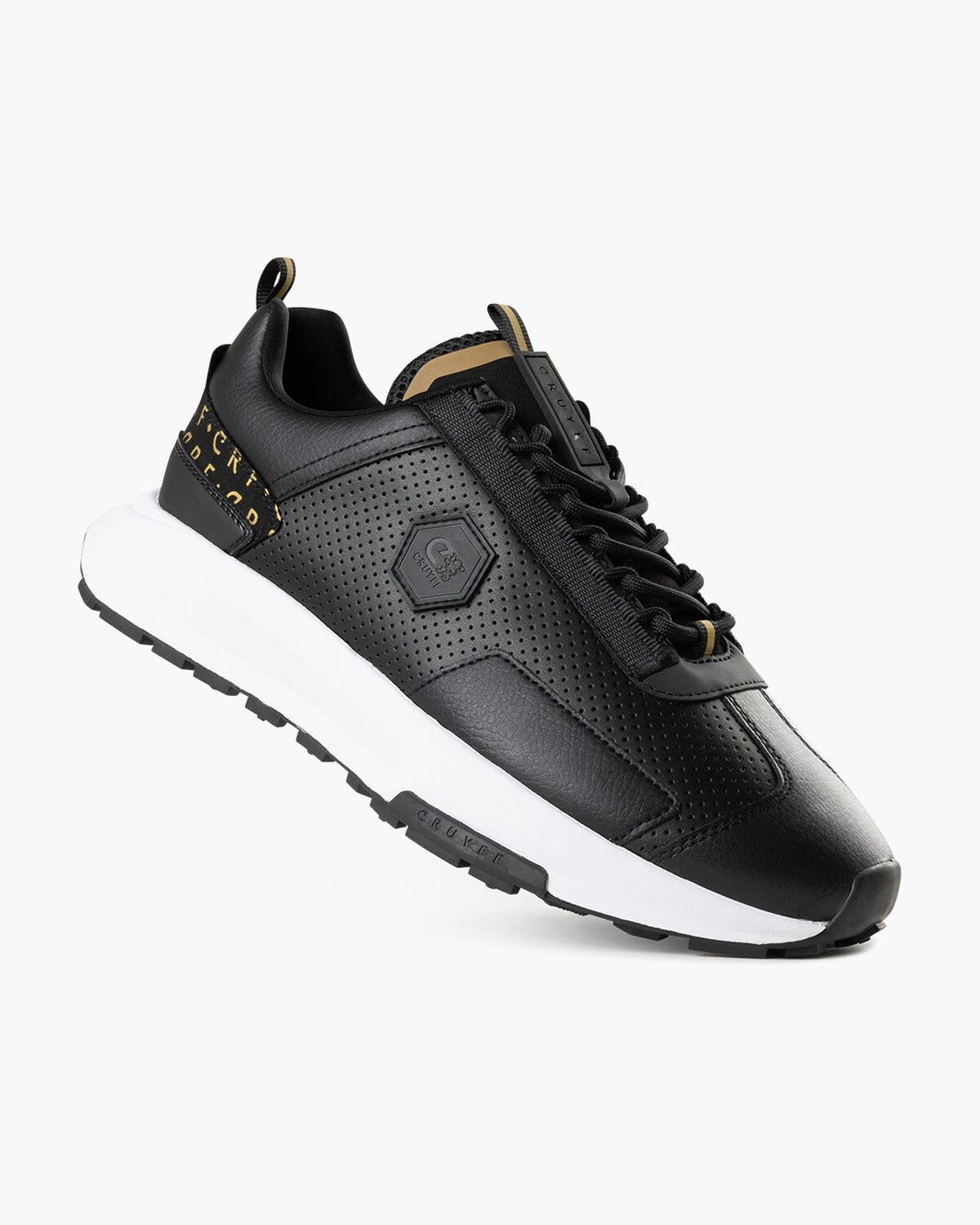 Subutai - Perforated Soft Leather/Tumbled, Black/Gold, hi-res