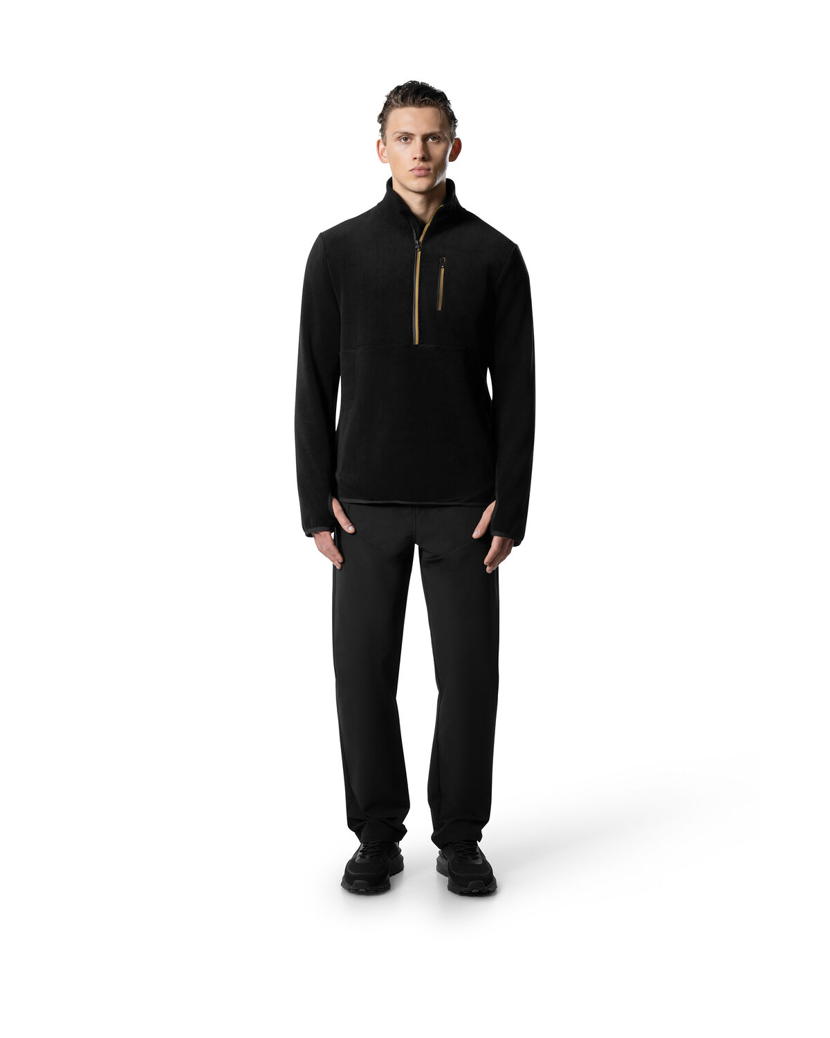 Half Zip Fleece, Black, hi-res