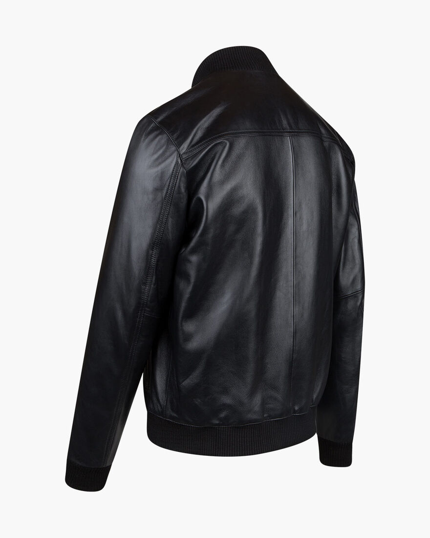 Julio Leather Bomber, Black, hi-res