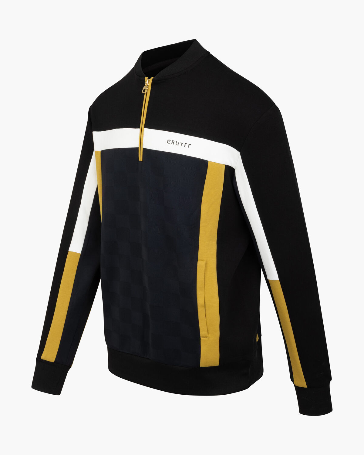 Check Half Zip, Black/Gold, hi-res