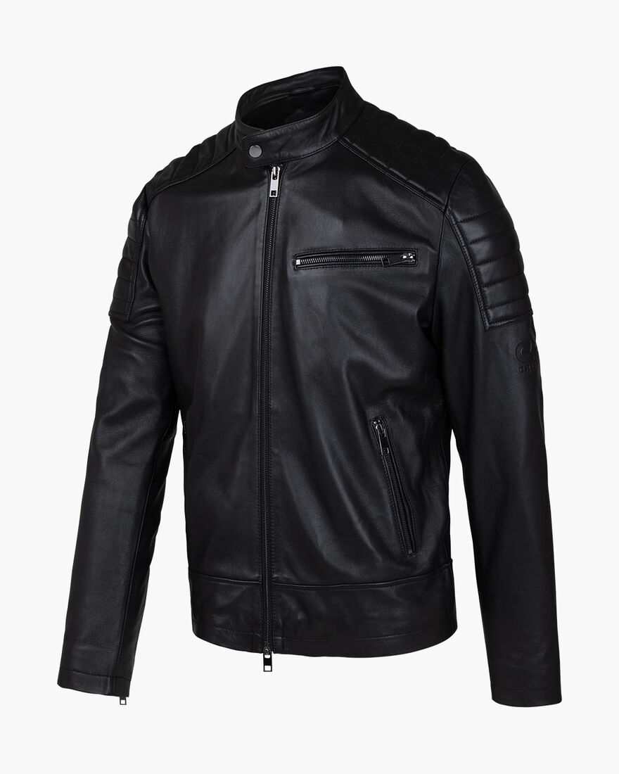 Cristobal Leather Biker Jacket - Leather, Black, hi-res