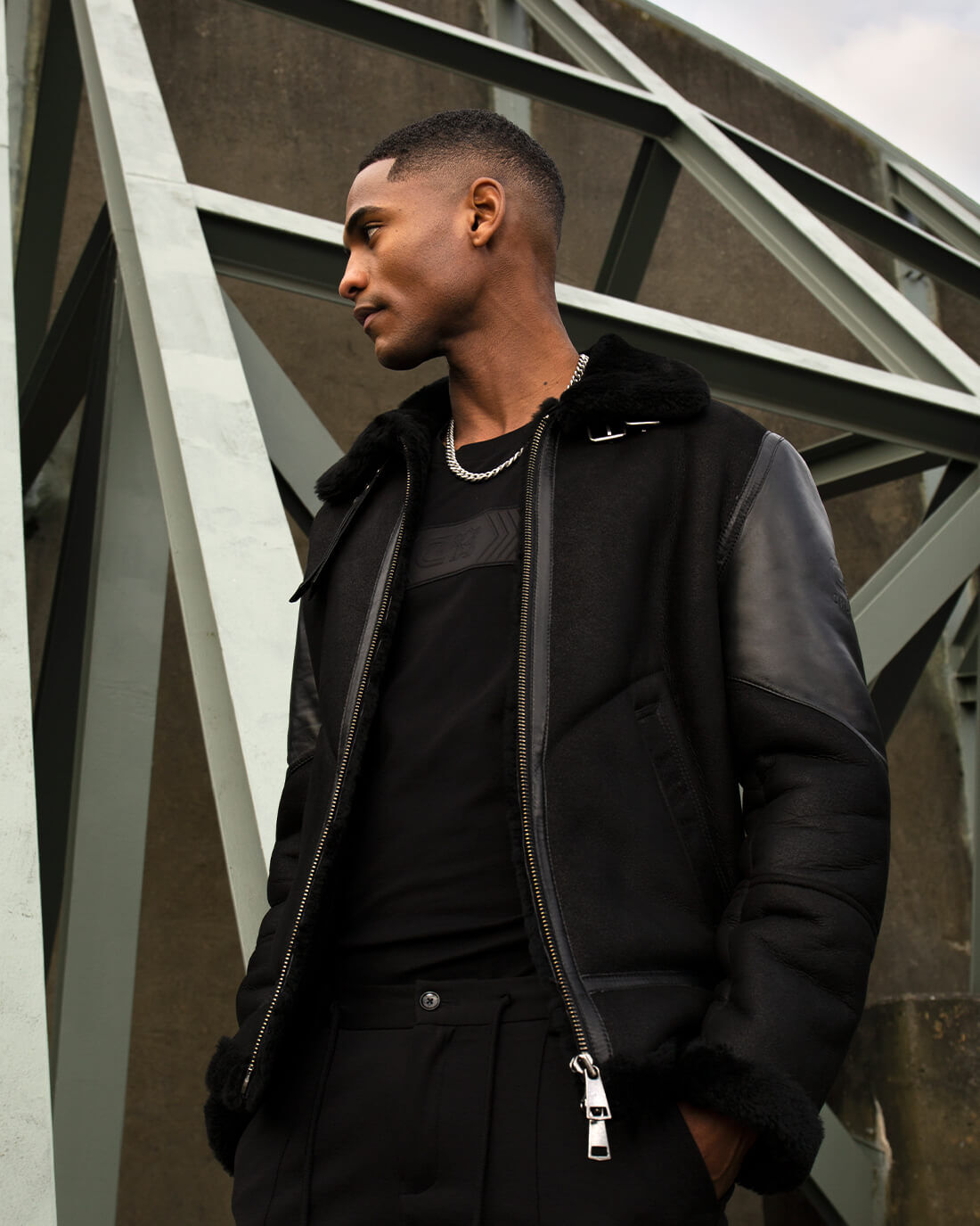 Shearling leather deals bomber jacket mens