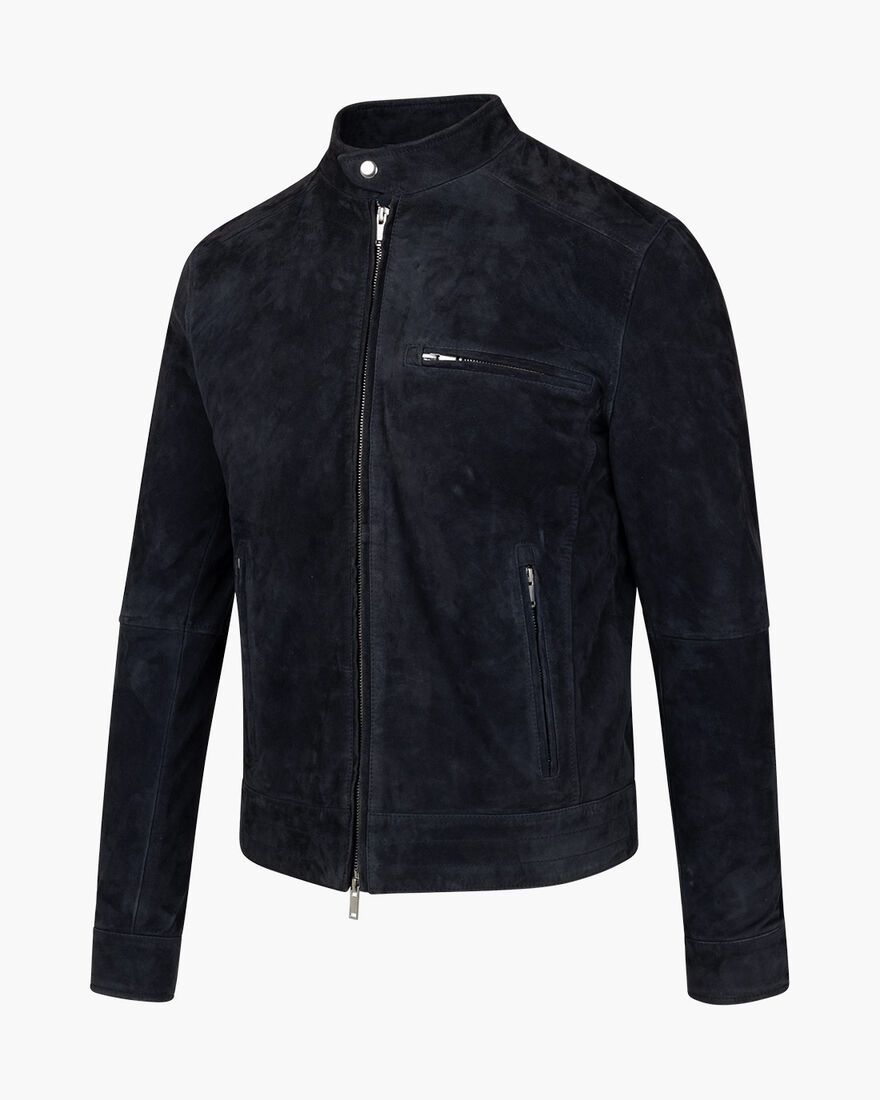 Esteban Suede Biker Jacket, Navy, hi-res