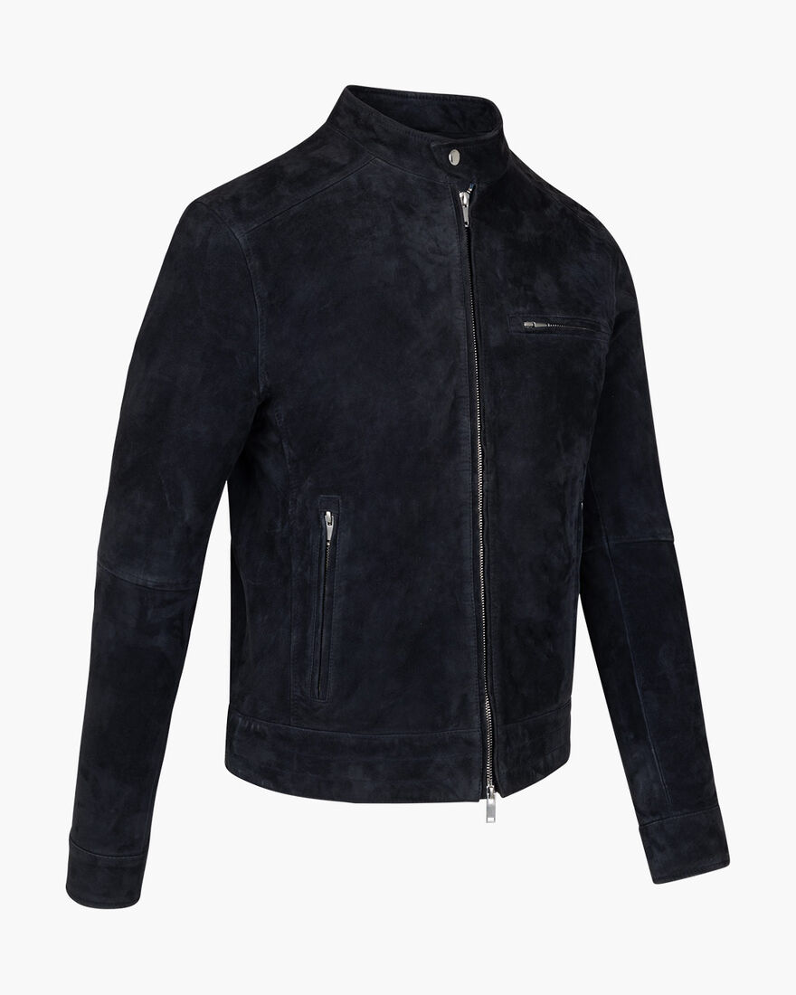 Esteban Suede Biker Jacket, Navy, hi-res