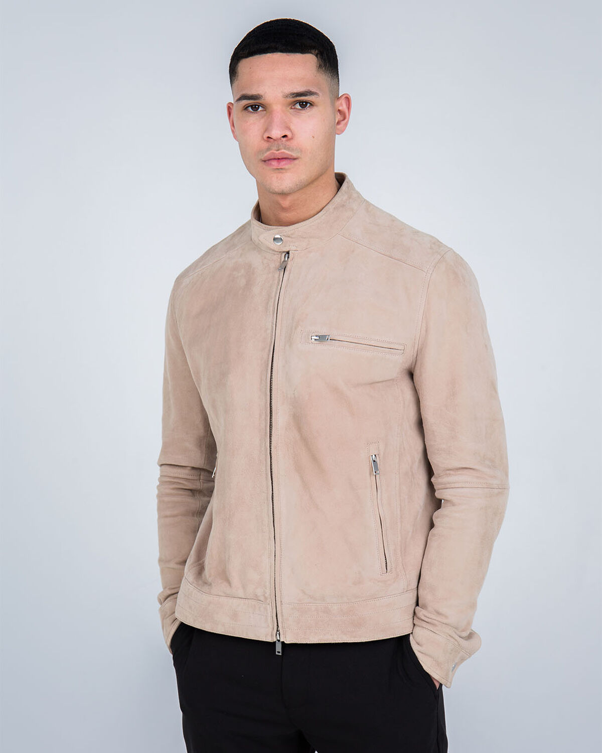 Esteban Suede Biker Jacket, Crème, hi-res