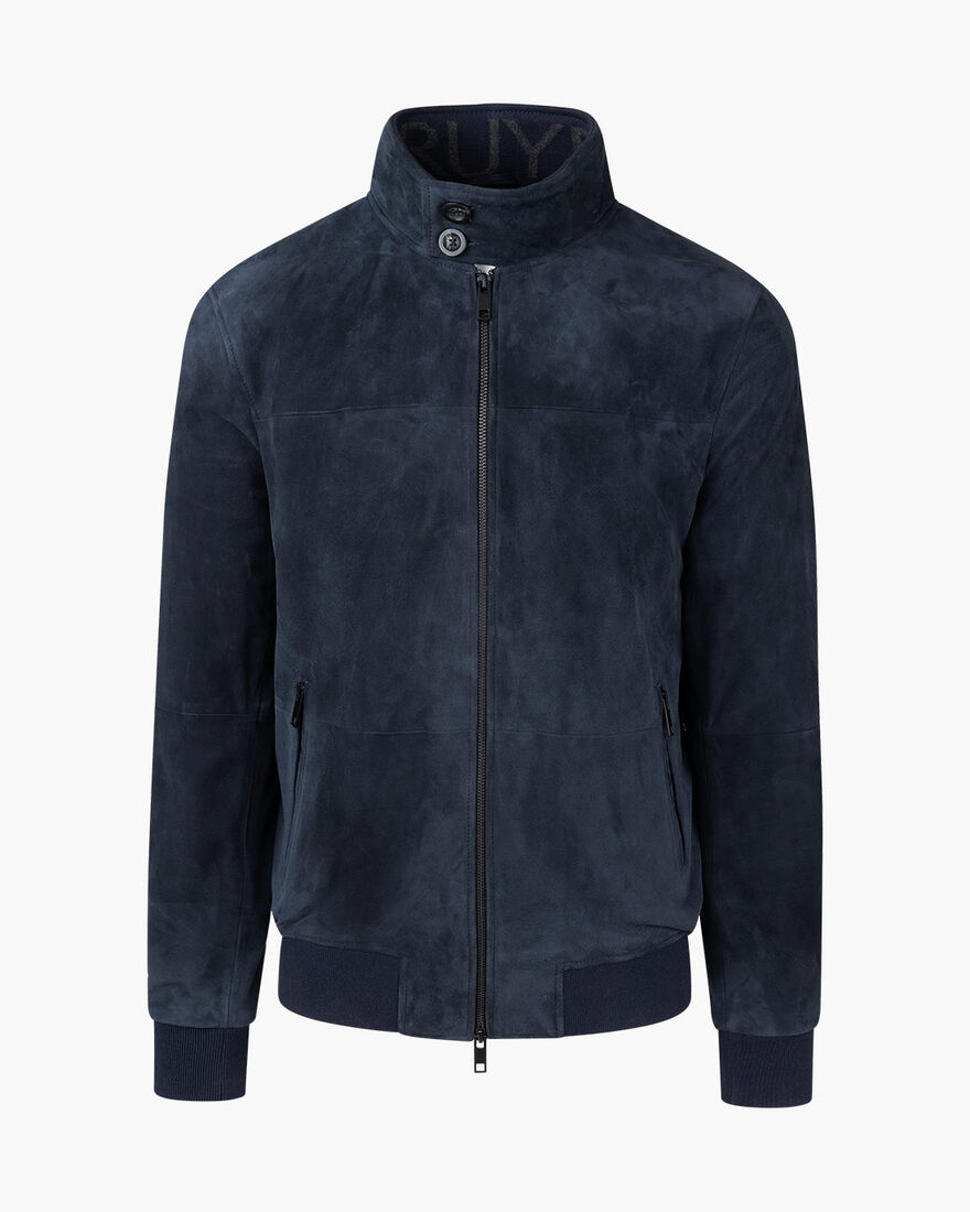 Dante Leather Harrington Jacket, Navy, hi-res