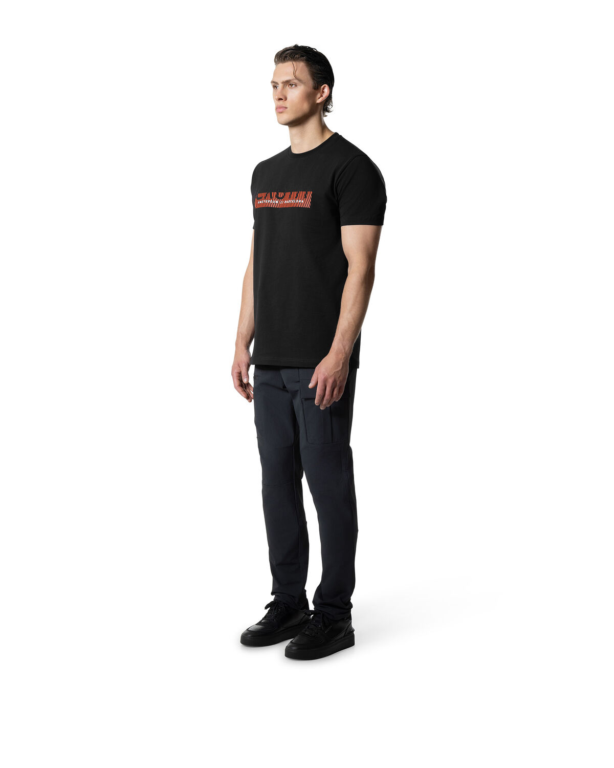 Glossy Chest Print Tee, Black, hi-res