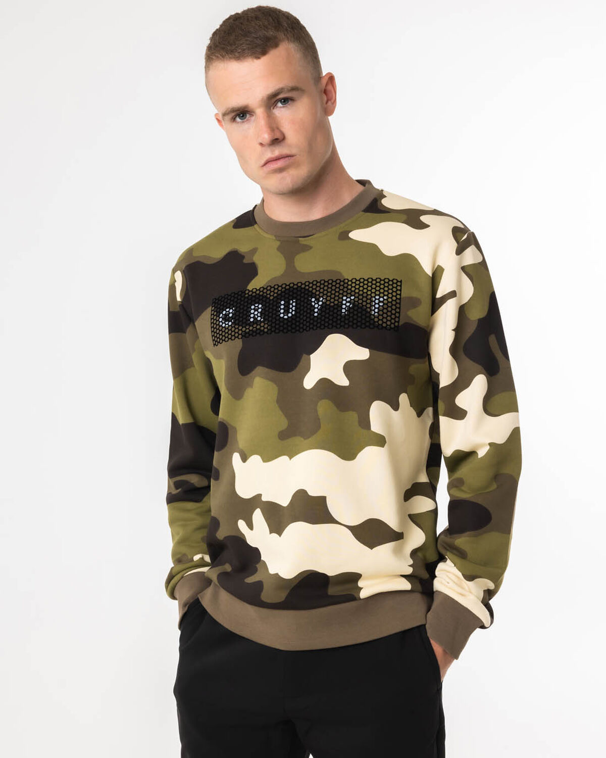 Camo Sweater  - 65% Cotton 35% Polyester, Army green, hi-res