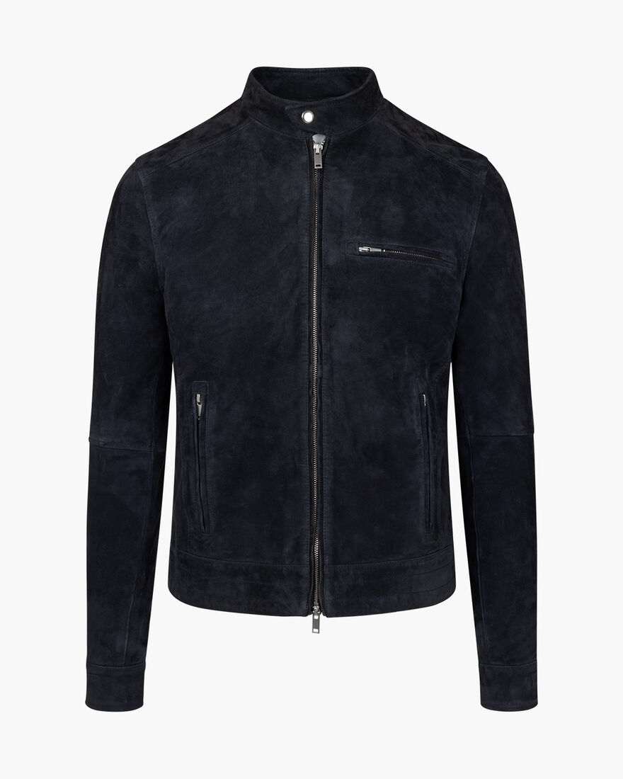 Esteban Suede Biker Jacket, Navy, hi-res